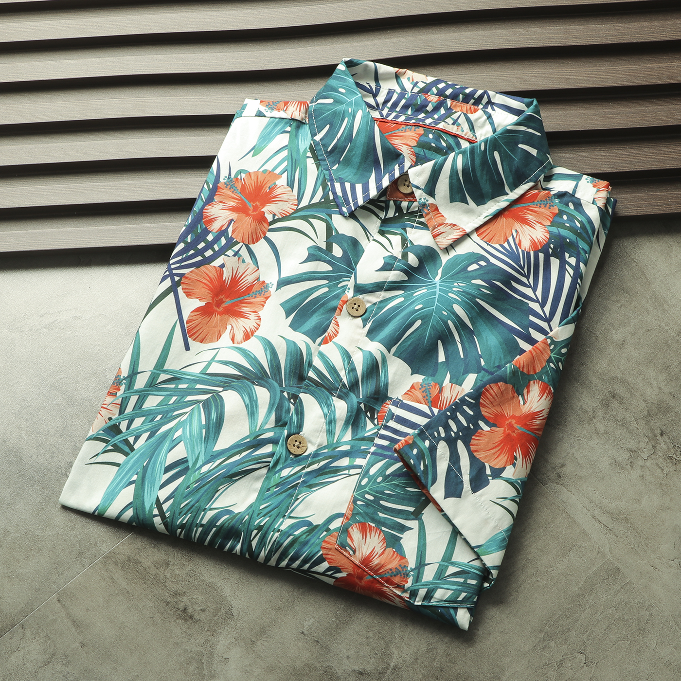 翻领短袖夏威夷度假风印花衬衫