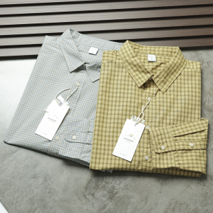 新款 春季 男士 格纹翻领长袖 百搭衬衣潮上衣 日系复古 衬衫 全棉