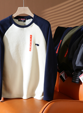 小何自留  WRAM-TEC发热保暖摇粒绒 秋冬男士拼袖休闲套头卫衣潮