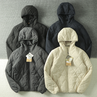 情侣款 休闲 秋冬男女菱形格连帽百搭棉衣棉服 美式 含桑蚕丝棉衣