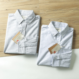 100全棉牛津纺男士 小何自留 休闲长袖 条纹衬衫 衬衣 美式 时尚 休闲