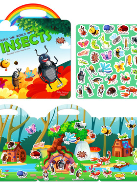 【幼儿学英语】外贸出口儿童昆虫果冻贴纸书反复黏贴亲子游戏玩具