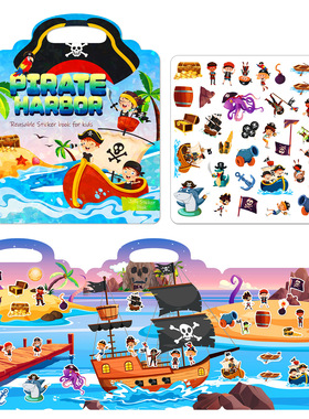 【老外礼物】外贸跨境海盗船益智贴纸书儿童启蒙拼贴图出口玩具书