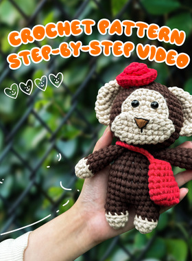 外贸出口儿童亲子手工猴子挂件毛线钩针编织材料包亚马逊毛线玩具