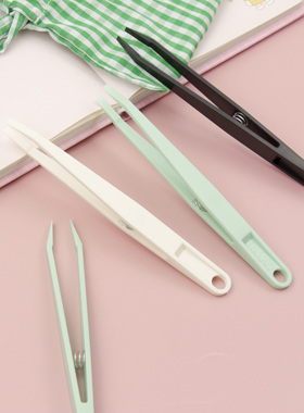 白色黑色塑料弹簧加硬镊子高弹性工具镊子夹子彩色镊子薄荷绿扁头