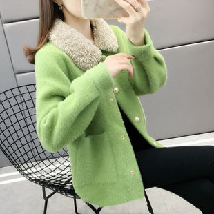 秋季新款仿水貂绒女士短外套2025年韩版宽松冬装百搭毛衣针织开衫