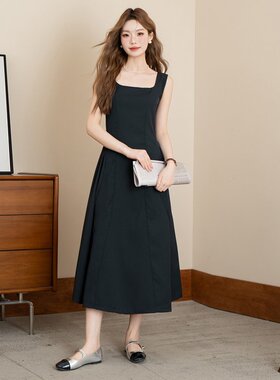 XZCV 纯色简约大U领修身收腰显瘦背心裙女夏季无袖显瘦气质连衣裙