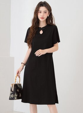 XZCV新中式连衣裙女侧开又显瘦A字裙气质温柔旗袍