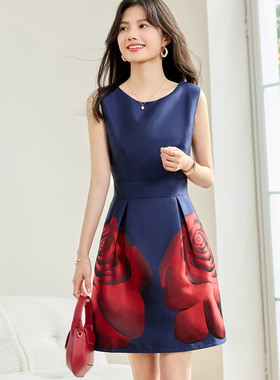 xzcv优雅名媛时尚甜美修身休闲提花百搭气质无袖连衣裙