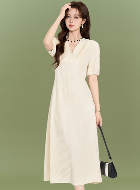 xzcv夏季款法式气质连衣裙女高级感时尚收腰显瘦小黑裙长裙