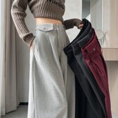 麦穗纹高腰显瘦小个子高级感垂感西装 加绒毛呢阔腿裤 女春秋季 直筒