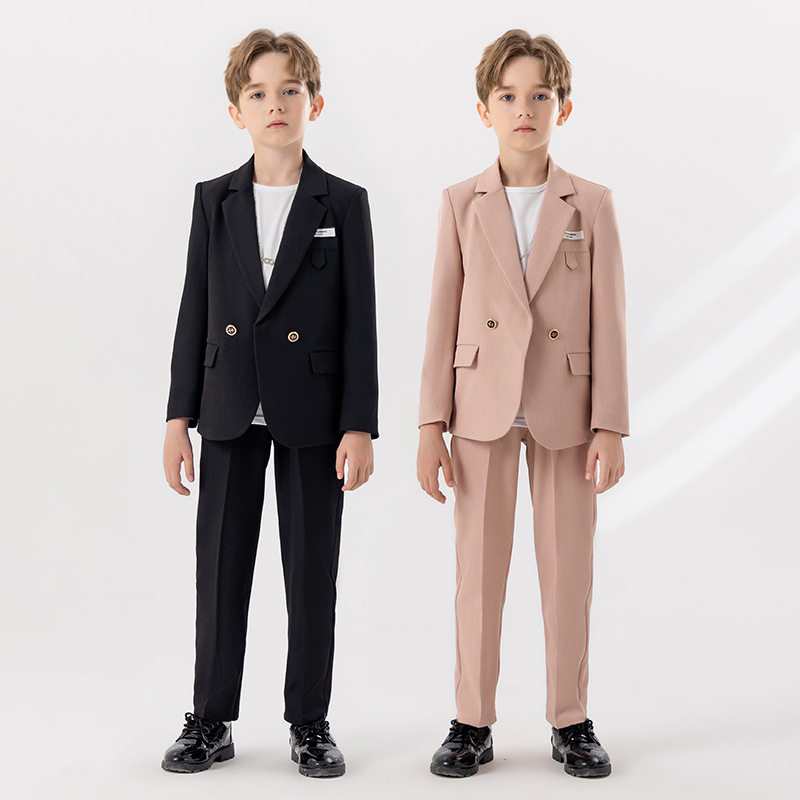 男童粉色西服套装大童花童婚礼服西装演出表演服青少年主持活动服