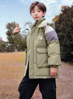 男童大童宽松加厚中长款羽绒服