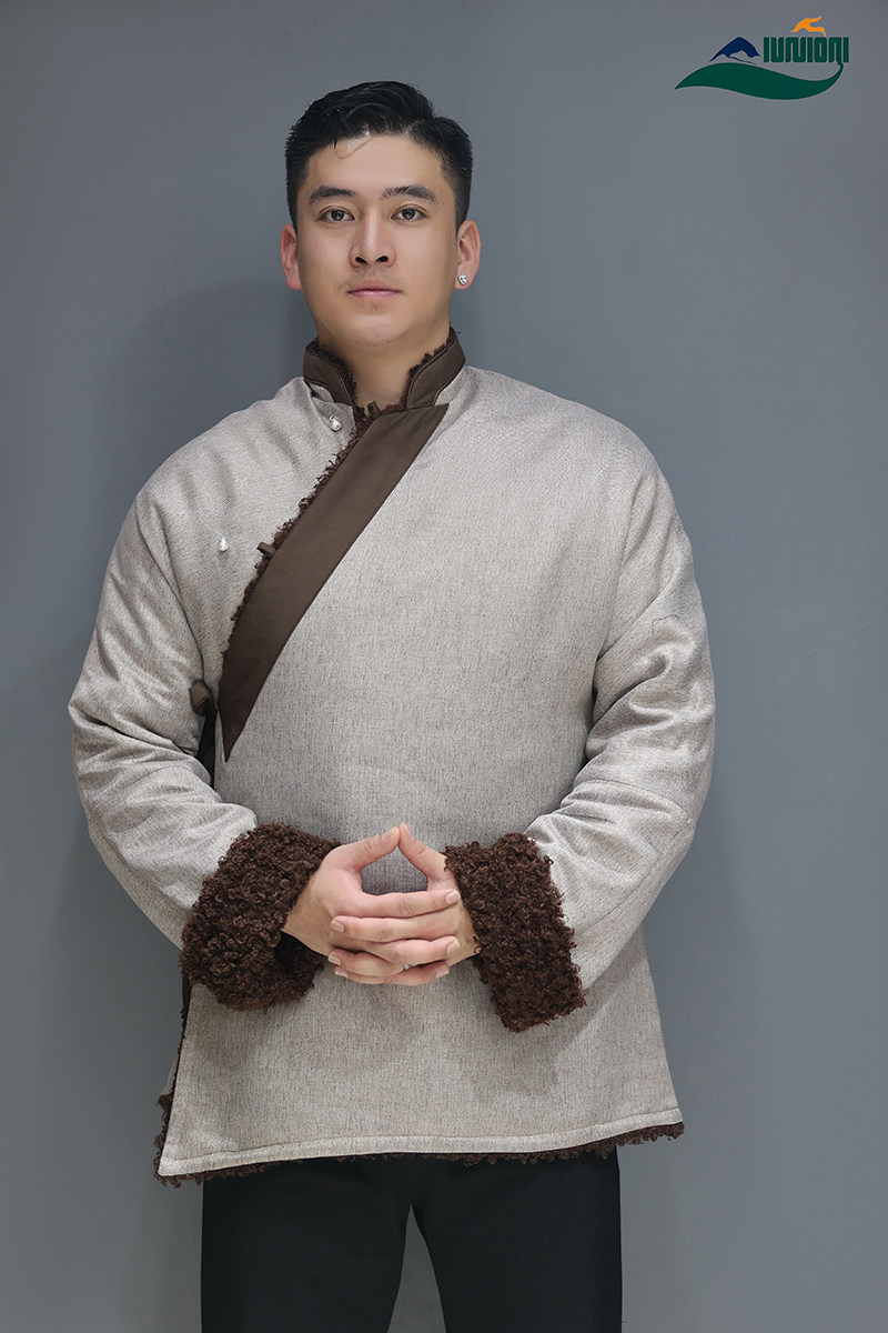 티베트 의류 티베트 코트 남자 2021 새로운 스타일 넥타이 V 넥 복고풍 스타일 티베트 스타일 코트 플러스 벨벳 코튼 코트 겨울 청소년