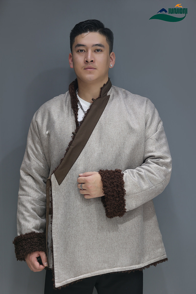 티베트 의류 티베트 코트 남자 2021 새로운 스타일 넥타이 V 넥 복고풍 스타일 티베트 스타일 코트 플러스 벨벳 코튼 코트 겨울 청소년