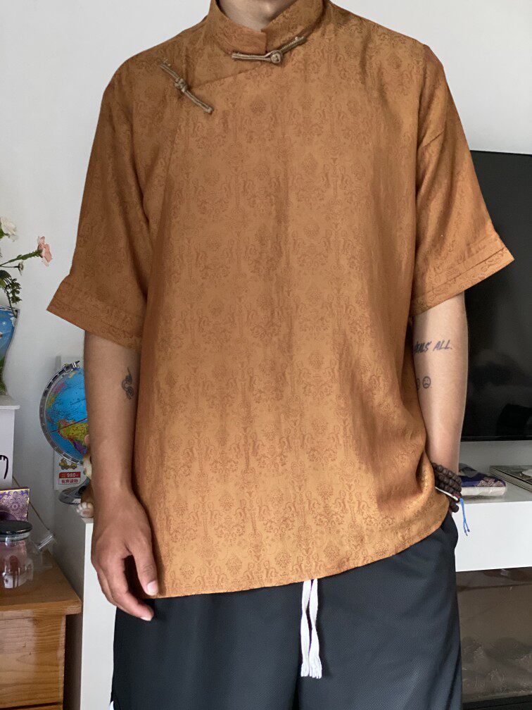 藏装短袖流行立领男装夏装新中式T桖原创设计2023新款立领青春藏