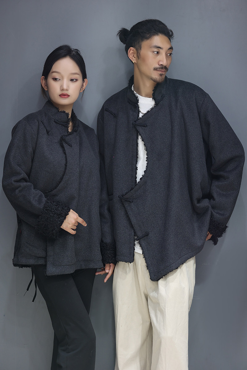 TIBETAN CASHMERE THICKENED COTTON CLOTHES MENS SIMPLE HIGH-END ATMOSPHERIC COATS WOMENS WINTER TIBETAN CLOTHES TIBETAN CLOTHES TANG CLOTHES AND BLACK CLOTHES