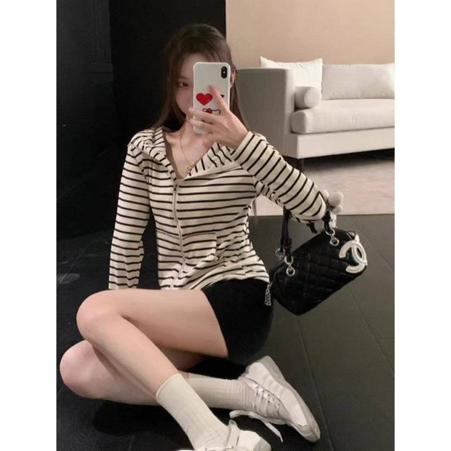 大码胖mm复古设计条纹拉链连帽外套女春季显瘦百搭气质韩版上衣潮,女装/女士精品,短外套,淘宝优惠券,粉丝福利购,淘宝优惠卷