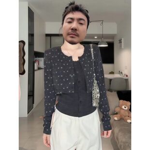 大码胖mm韩系碎花吊带开衫两件套女春季新款修身显瘦设计叠穿上衣