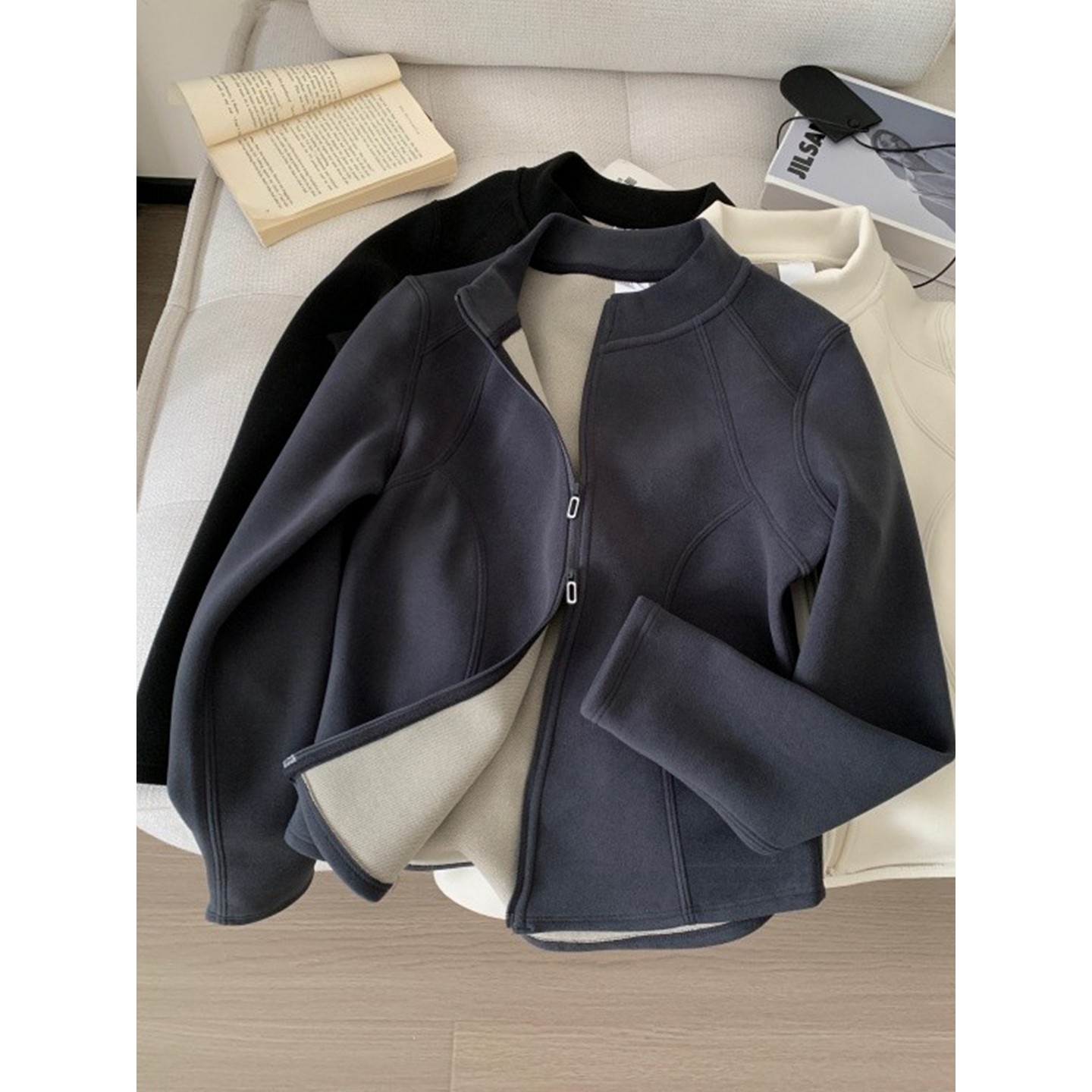 大码保暖双拉链开衫内搭长袖卫衣