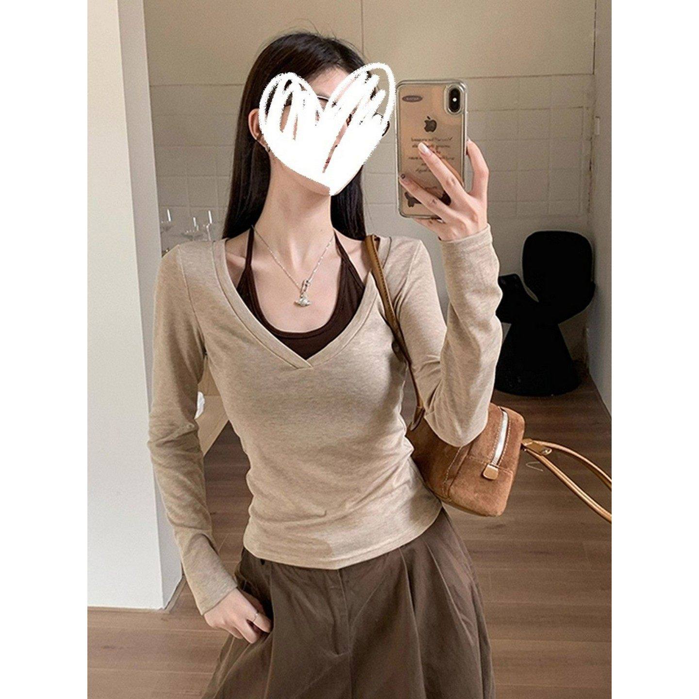 大码胖mm韩系辣妹纯欲叠穿T恤女春季修身显瘦挂脖内搭打底上衣潮,女装/女士精品,T恤,淘宝优惠券,粉丝福利购,淘宝优惠卷