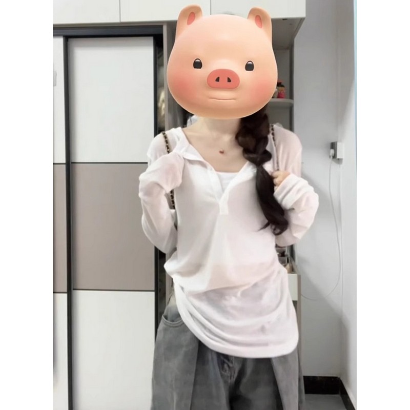 新款白色长袖防晒服女夏季薄款宽松高级感别致休闲百搭上衣