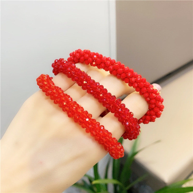 新年红色水晶弹力皮筋头绳简约小清新本命年手链发圈两用发饰韩国