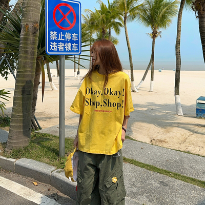 BCRA美式复古字母印花短袖T恤男女宽松小众设计休闲百搭情侣上衣T