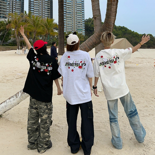 BCRA美式复古字母刺绣短袖T恤男女夏季宽松休闲重磅潮牌情侣上衣T