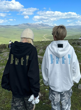 BCRA原创美式复古字母刺绣连帽卫衣男女秋冬宽松休闲情侣帽衫上衣