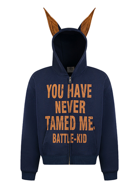 BCRA美式斑驳字母杜宾犬耳朵拉链连帽卫衣男女国潮牌宽松开衫外套