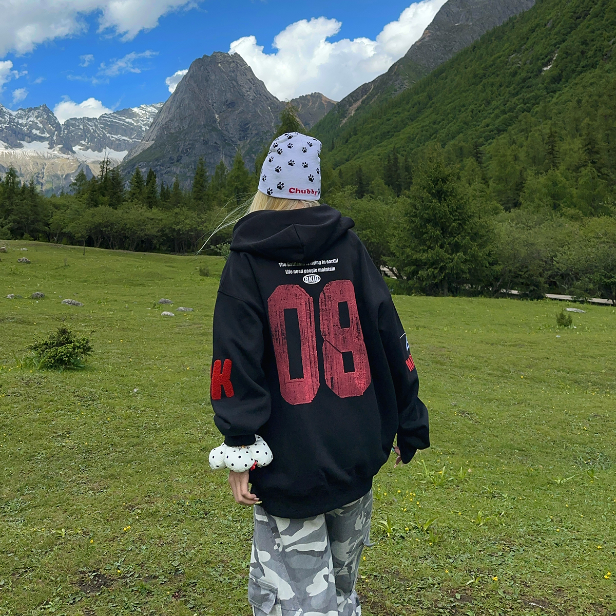 BCRA原创国潮牌字母印花连帽卫衣男女秋冬宽松休闲高街头情侣帽衫