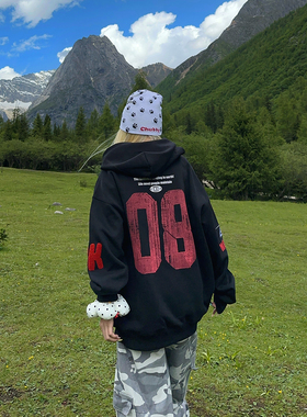 BCRA原创国潮牌字母印花连帽卫衣男女秋冬宽松休闲高街头情侣帽衫