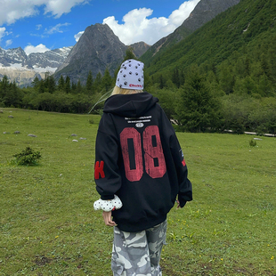 BCRA原创国潮牌字母印花连帽卫衣男女秋冬宽松休闲高街头情侣帽衫