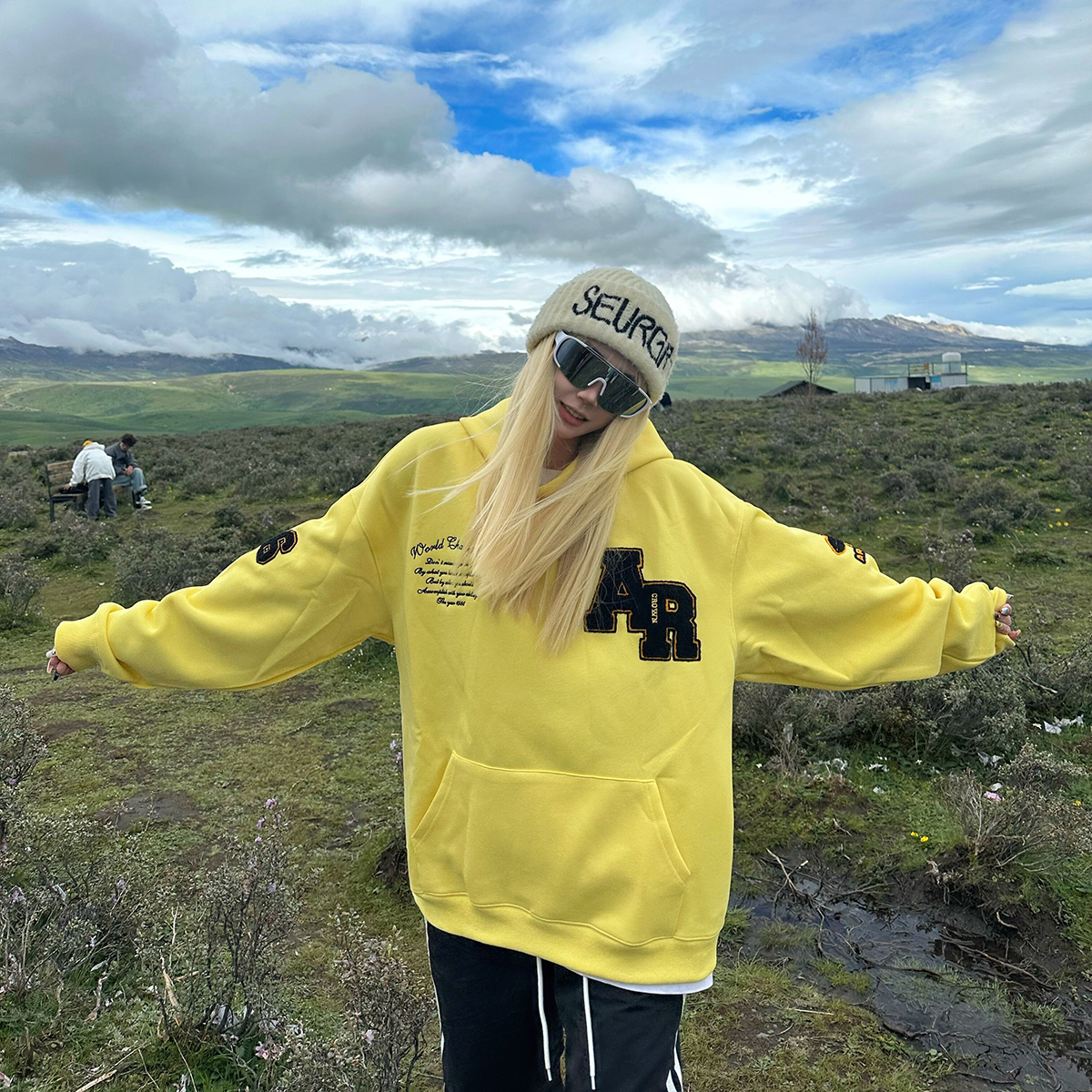 BCRA美式复古植绒字母连帽卫衣男女秋冬宽松休闲情侣帽衫上衣潮牌