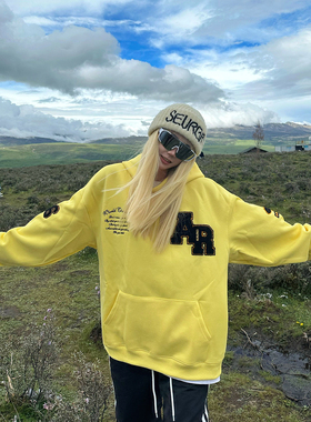 BCRA美式复古植绒字母连帽卫衣男女秋冬宽松休闲情侣帽衫上衣潮牌