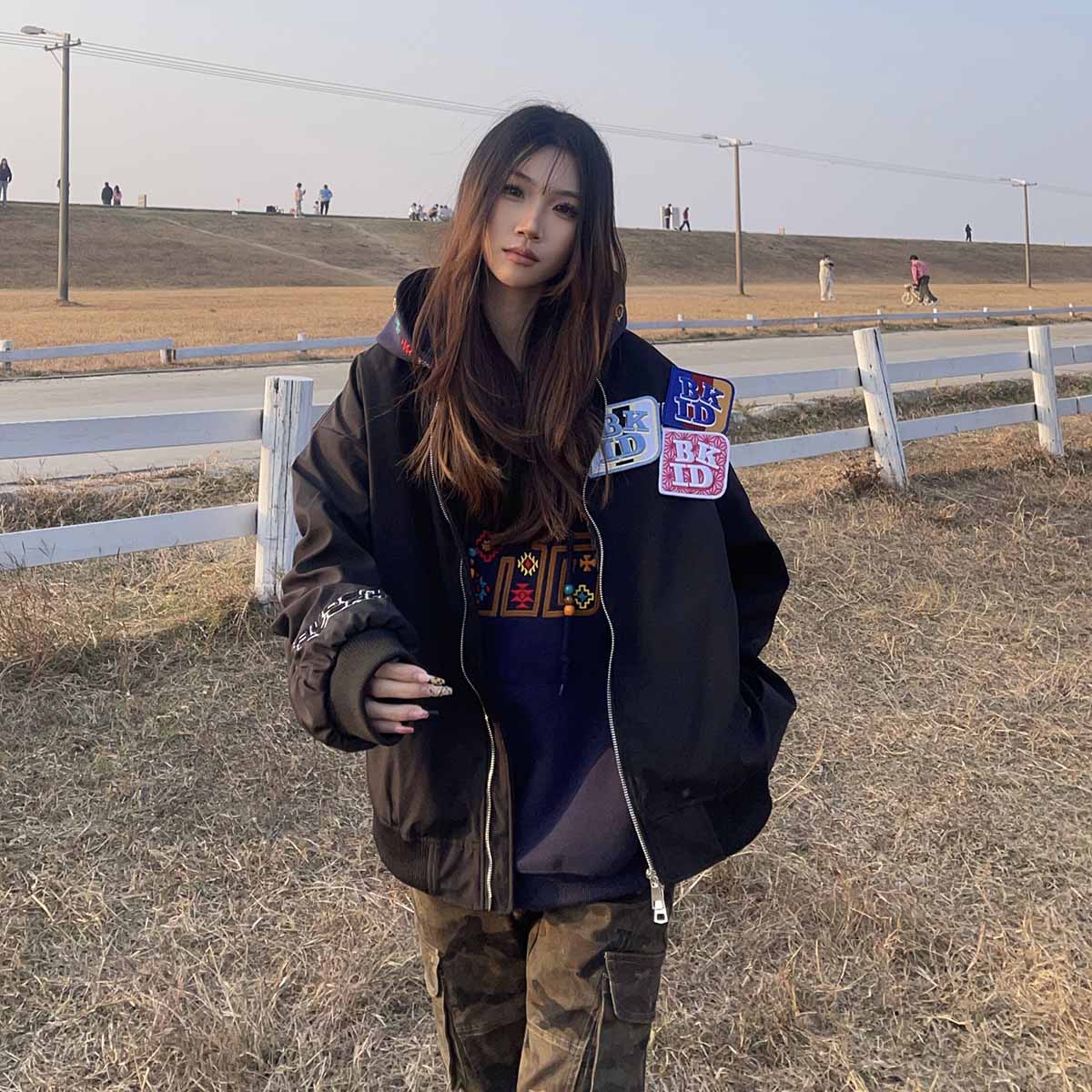 BCRA美式复古魔术贴刺绣飞行夹克男女春秋情侣潮牌宽松棒球服外套