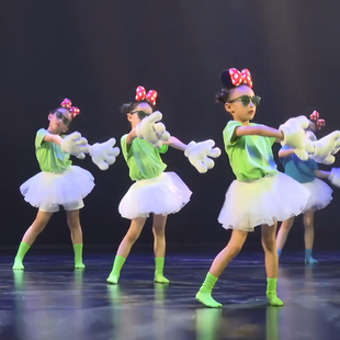 幼儿园毕业彩色短袖请你帮帮忙舞蹈演出表演服米奇发箍白手套道具