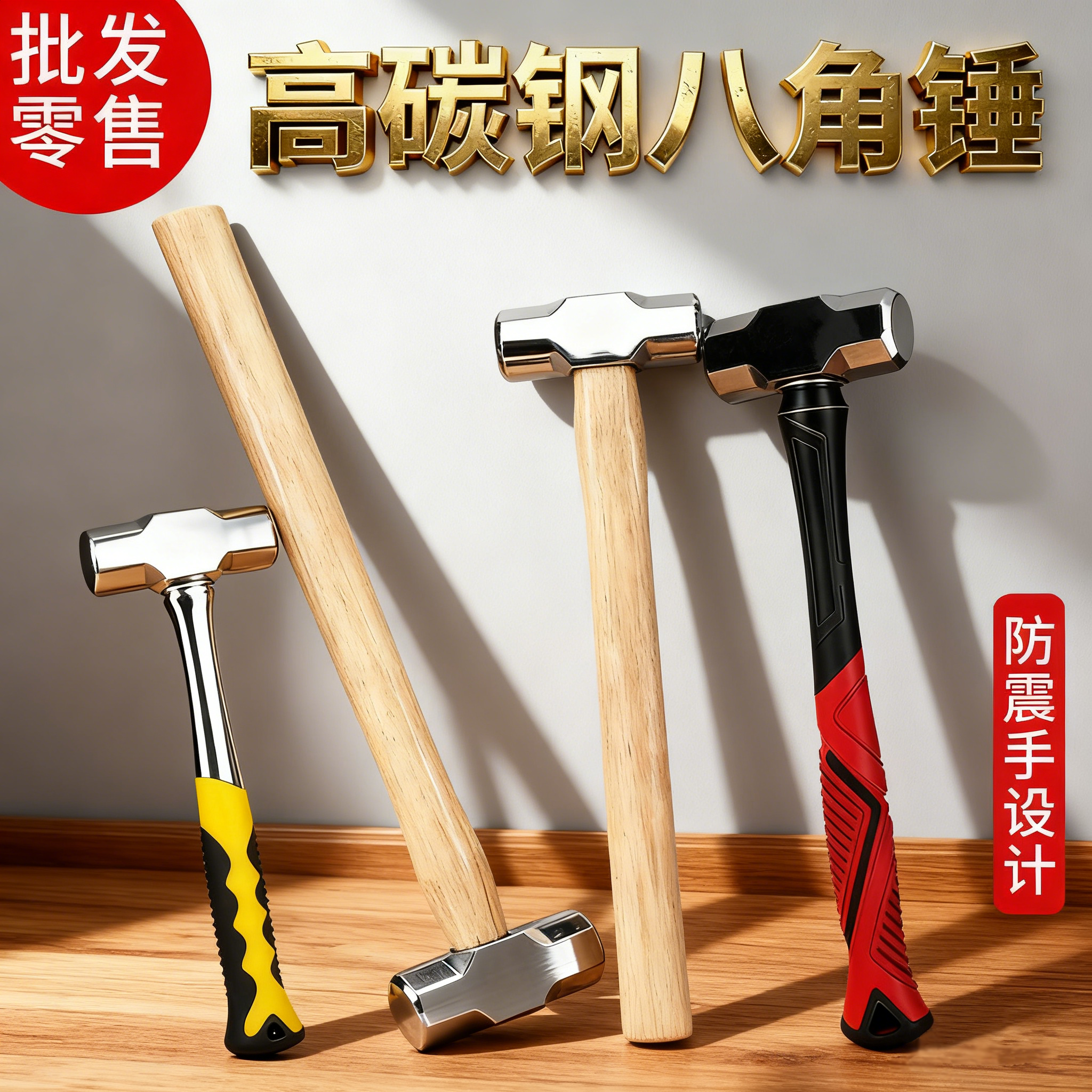 八角锤方头木柄重型砸墙拆墙榔头多功能石工铁锤子工地用郎头工具