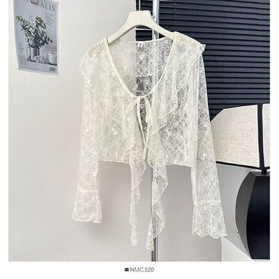 夏季荷叶边薄款长袖防晒开衫罩衫