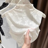 秋 网纱高领打底衫 花边领蕾丝假领子百搭女高档木耳边无袖 背心修身