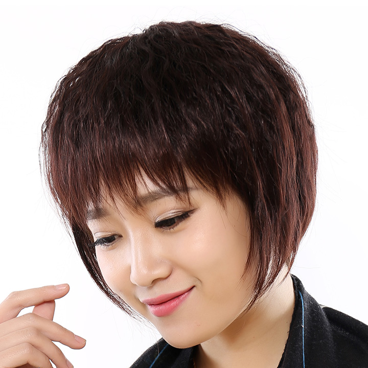 女款假发妈妈短发短卷发女士头套气质中老年真发玉米烫自然全头套
