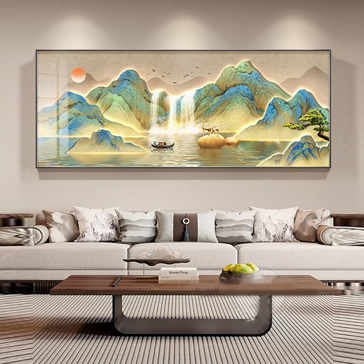 千里江山图客厅装饰画新中式山水画大气横幅靠山图沙发背景墙挂画