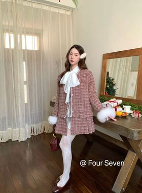 Fourseven十三行正品2025小香风羽绒外套女狐狸毛袖子裙摆可拆卸