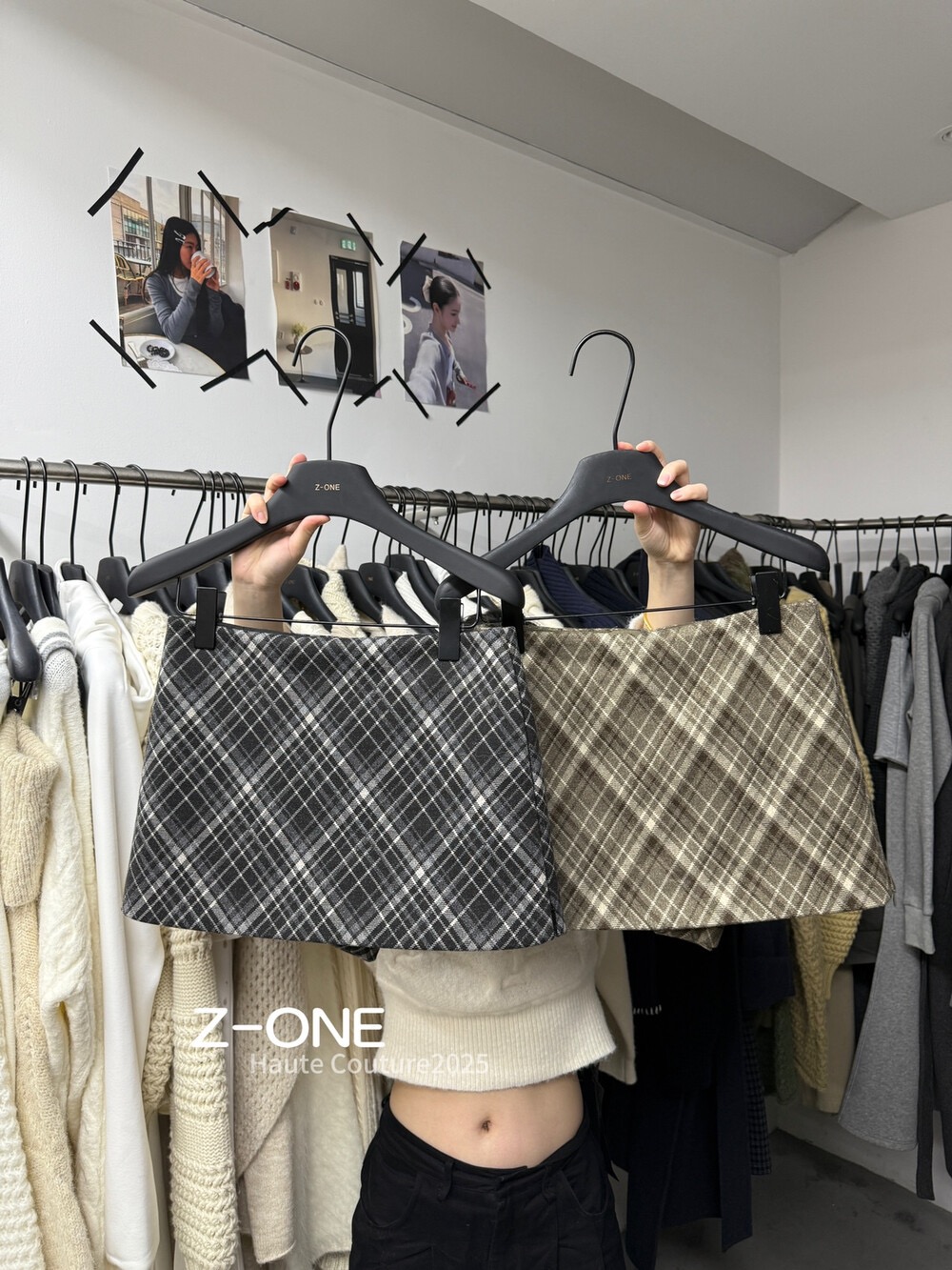 Z-one复古格子毛呢半身裙女秋冬新款高腰显瘦A字包臀短裙百搭裙子