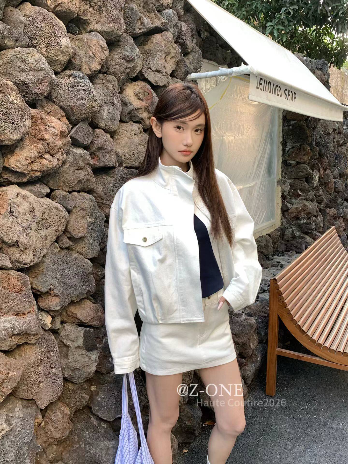 Z-one 2026年新款韩版时尚休闲运动套装女立领短款外套短裤两件套