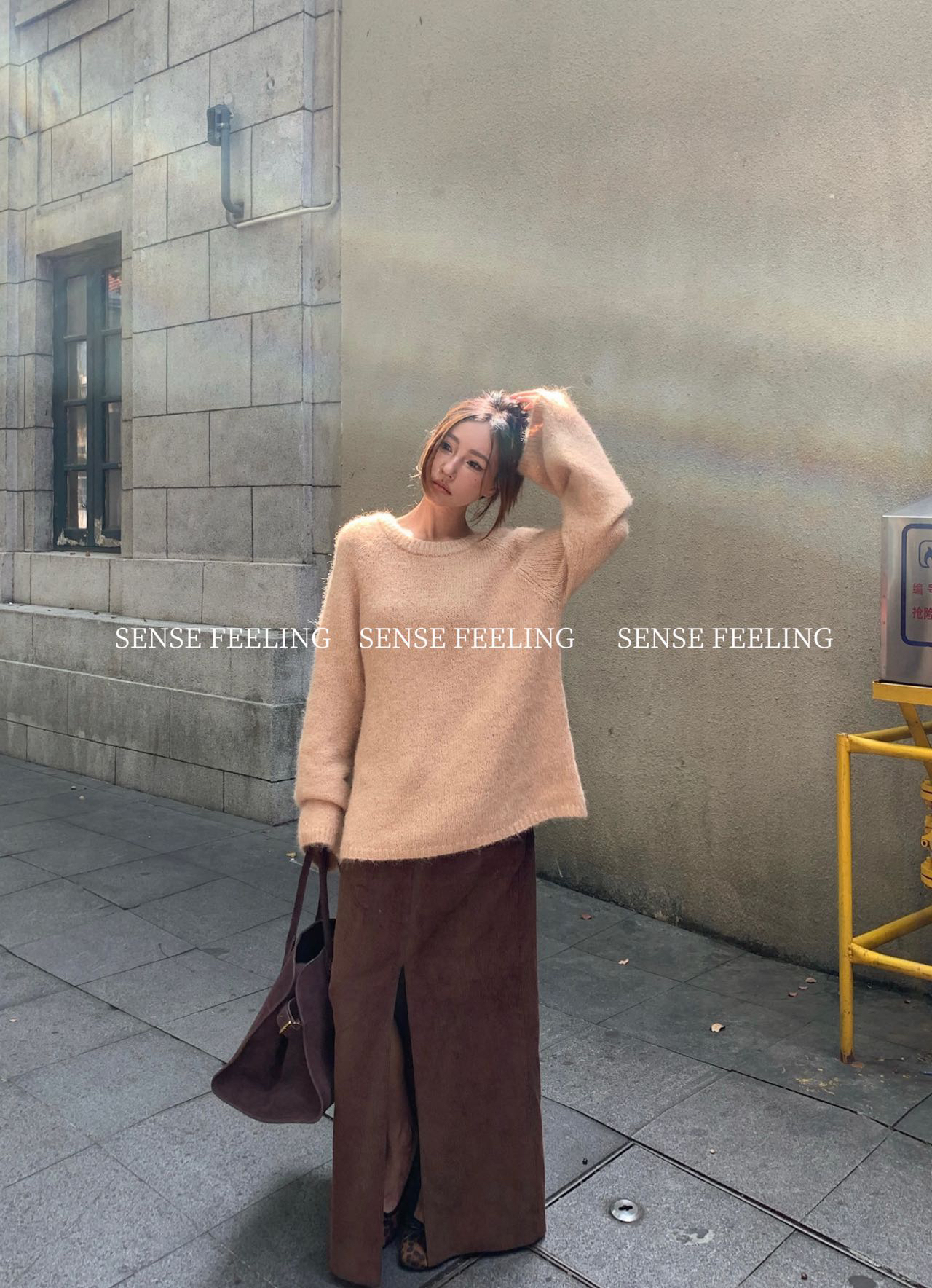 Sense feeling秋冬新款女装懒松弛感廓形百搭保暖毛衣背系蝴蝶结