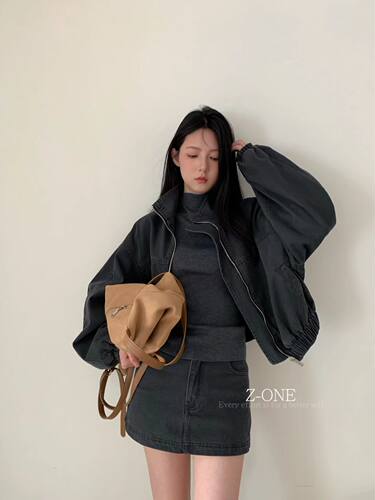 Z-one立领宽松显瘦休闲工装风衣夹克外套配短裙套装女2026秋简约