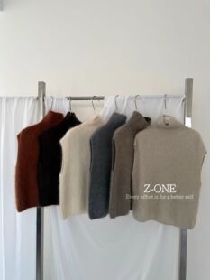 Z-ONE韩系半高领无袖针织马甲秋季宽松软糯马海背心叠穿显瘦上衣