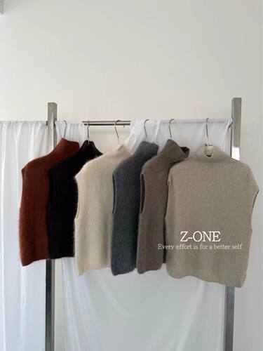 Z-ONE韩系半高领无袖针织马甲秋季宽松软糯马海背心叠穿显瘦上衣